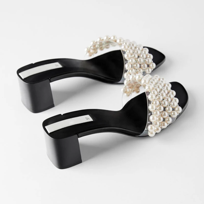 Бусы из жемчуга Женские шлепанцы Дизайнерские туфли на высоком каблуке с острым