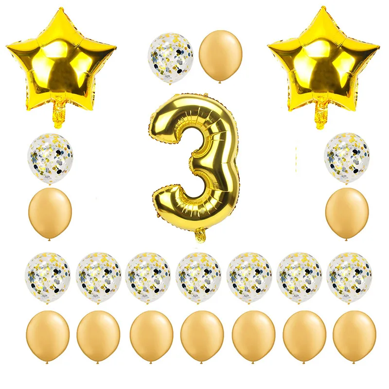 23pcs gold 37 шт. розовое золото номер 3 фольги Воздушные шары набор 3-й день рождения украшения для маленьких мальчиков и девочек 3 года счастливый Декор ко дню рождения розовый синий - Цвет: 23pcs gold