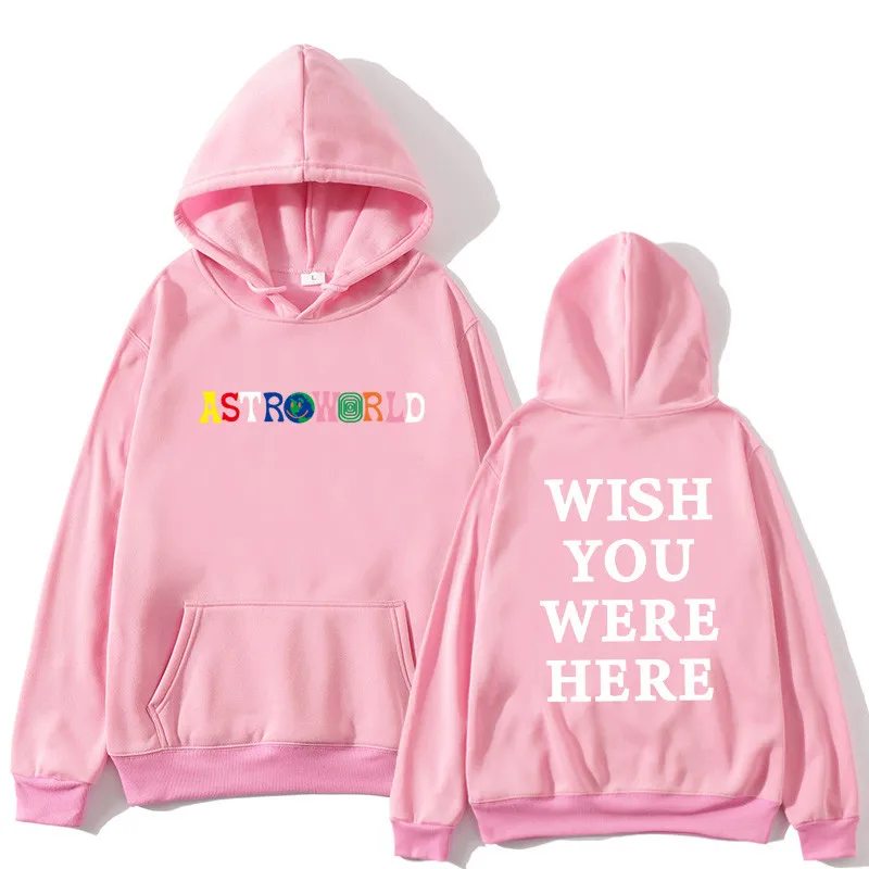 Трэвисс Скотт ASTROWORLD WISH YOU WAS HERE толстовки модные буквы ASTROWORLD Толстовка уличная Мужская Женская пуловер Толстовка - Цвет: Pink