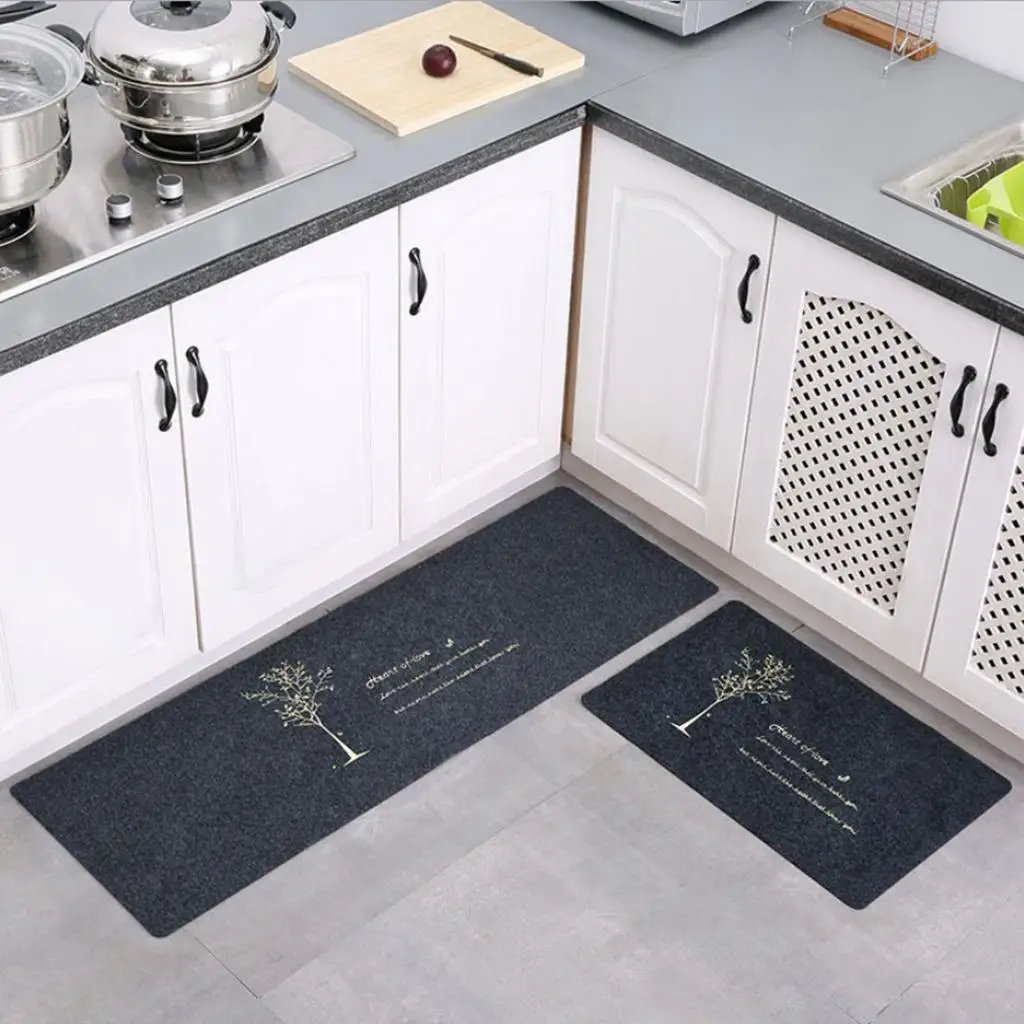 

2 Piece Non-Slip Kitchen Mat Rubber Backing Doormat Runner Rug Set, Kitchen Mat Simple Design (Gray 40 * 60+40 * 120cm)