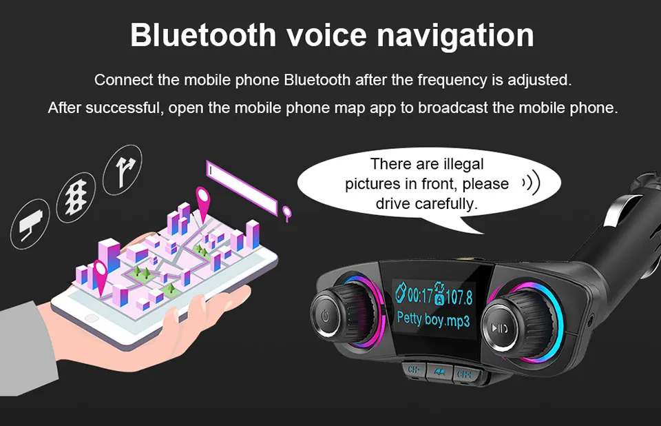 Включение питания Bluetooth 5,0 fm-передатчик модулятор громкой связи автомобильный комплект TF USB музыка AUX аудио mp3-плеер