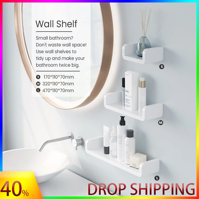 

White Bathroom Shelf Concise Bathroom Organizer Kitchen Organizer Shelves SML Bathroom Accessory Punch-free Wall Shelf