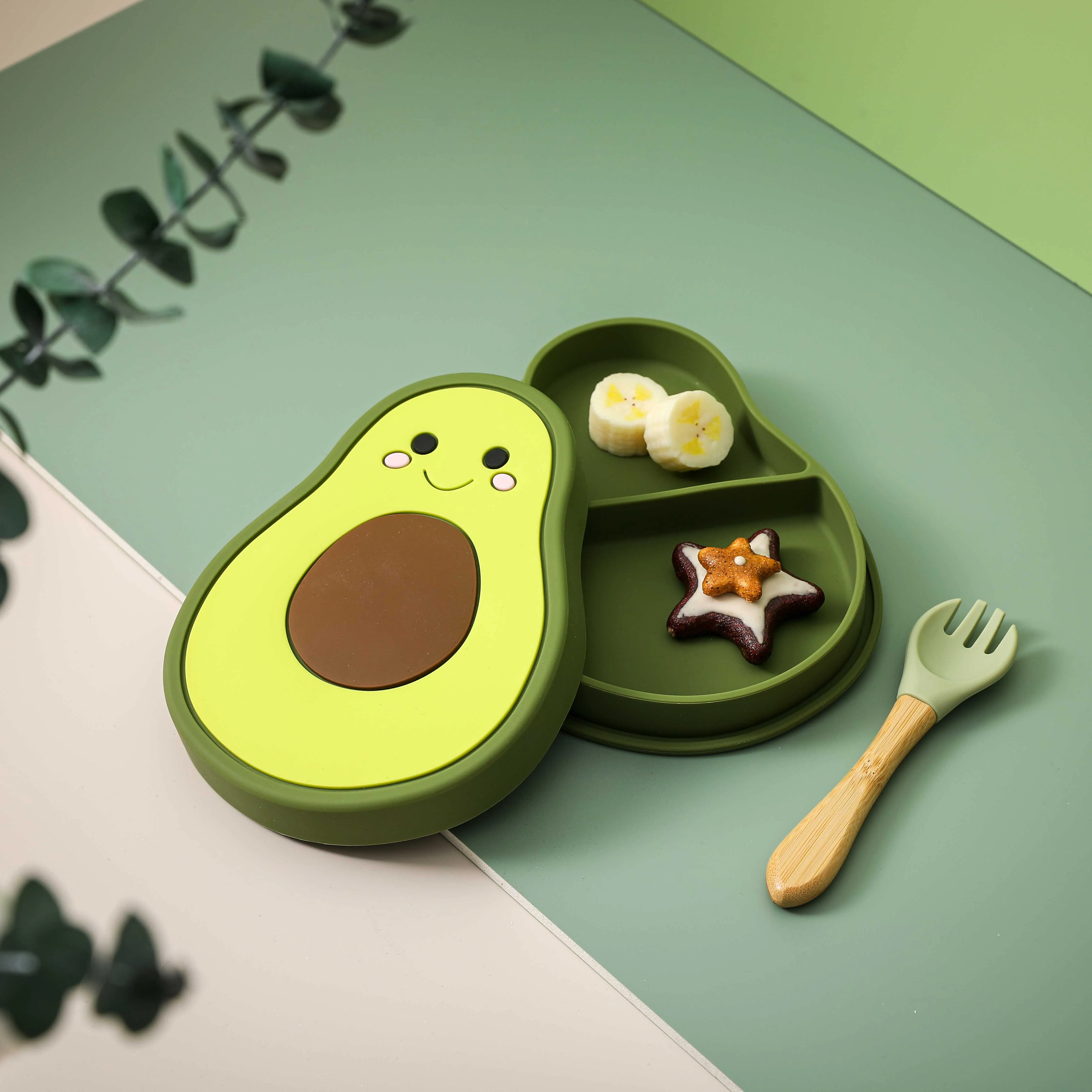 New Baby Feeding Silicone Dinner Plate Tableware Cartoon Avocado Kids Dishes Baby Eating Dinnerware Set Anti-hot Training Plate images - 6