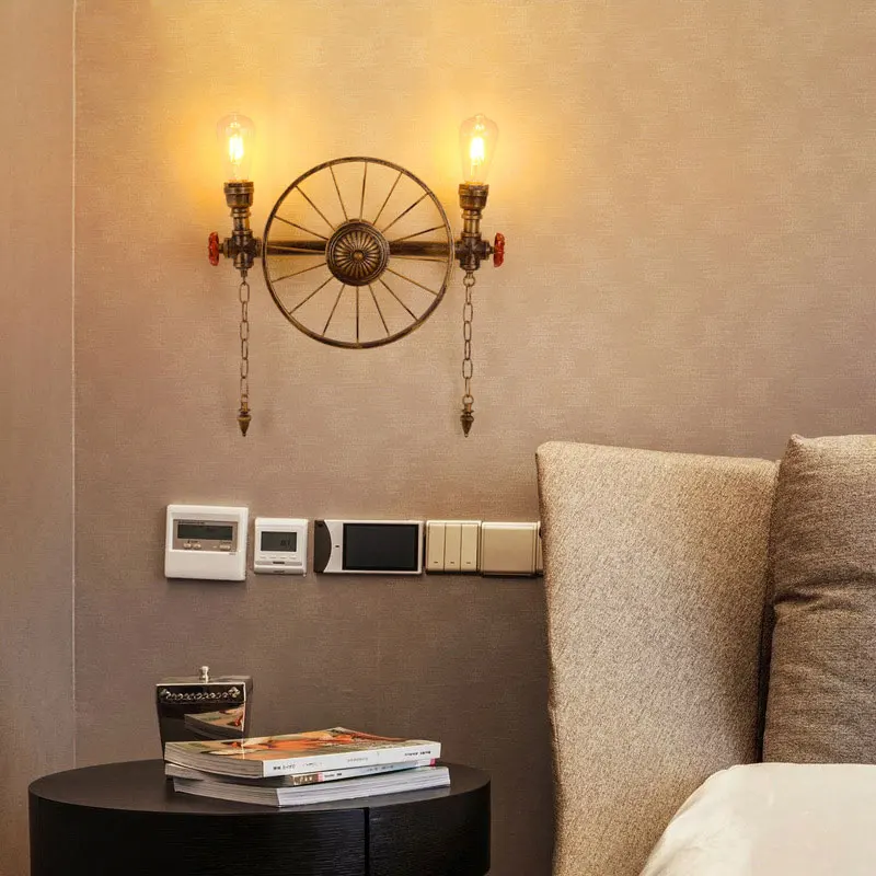 Настенная железная круглая ретро-лампа для водопроводной трубы светильник