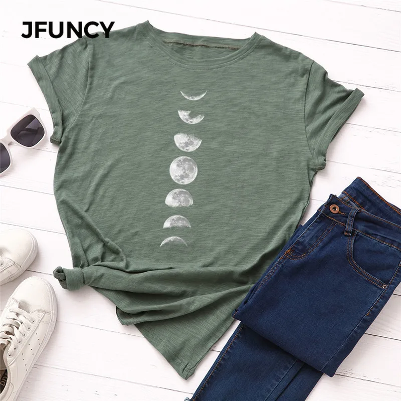 JFUNCY, футболка размера плюс, S-5XL, новая луна, футболка с принтом, женская, хлопок, Круглый ворот, короткий рукав, футболка, топы, летние повседневные рубашки