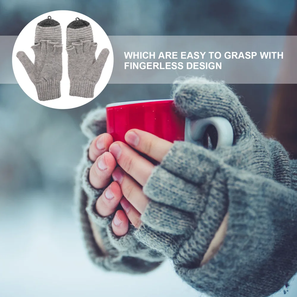

1 Pair Thermal Fingerless Winter Warm Knitted Convertible Mittens