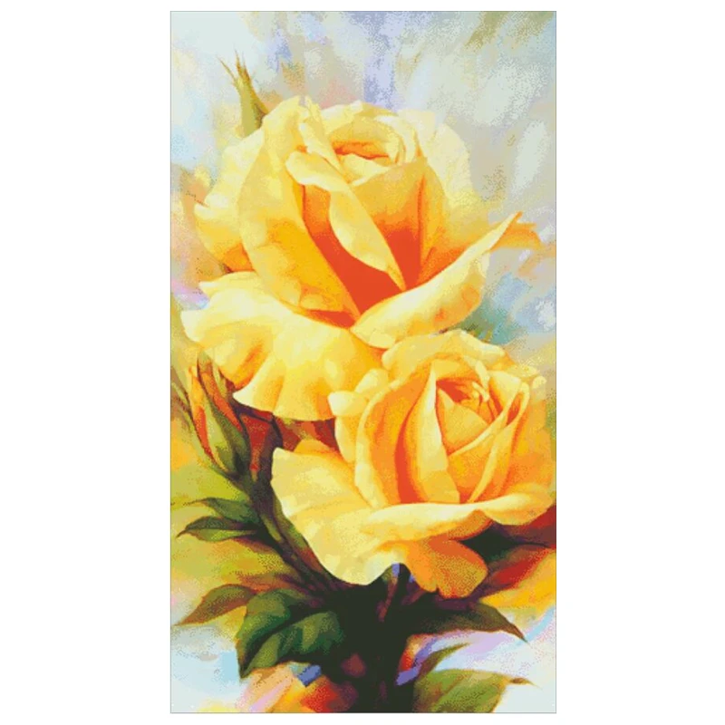 Набор для вышивки крестиком из двух желтых роз 18/14/11 шт. | Дом и сад