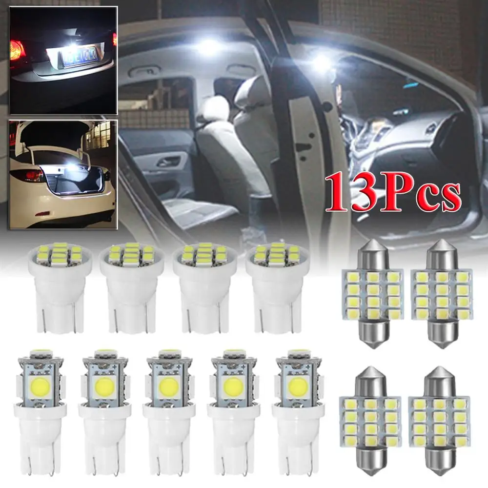 

13pcs 194 /T10/ W5W /31MM/C5W LED Car Interior Light 5SMD / 12SMD / 8SMD LED Bulbs 6500K White Dome Reading Light Auto Lamp 12V