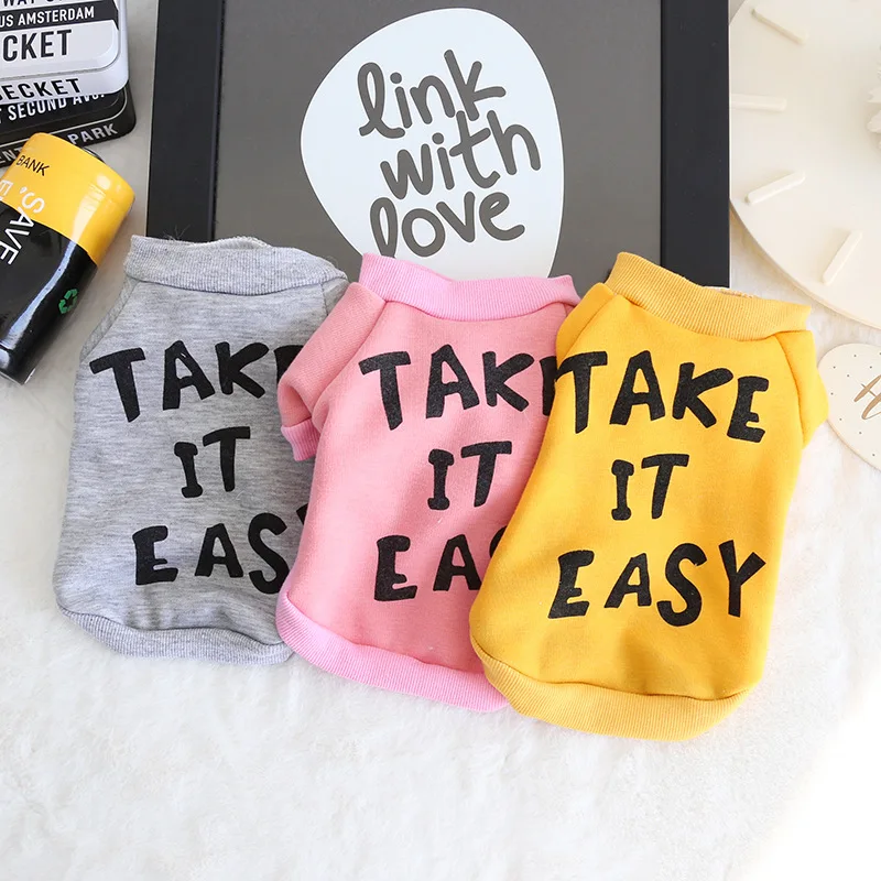 

Colour Letters Dog Sweater T-Shirt Pet Products 100% Cotton Clothing For Dogs Cats Chihuahua Teddy Pet Puppy Dog Clothes