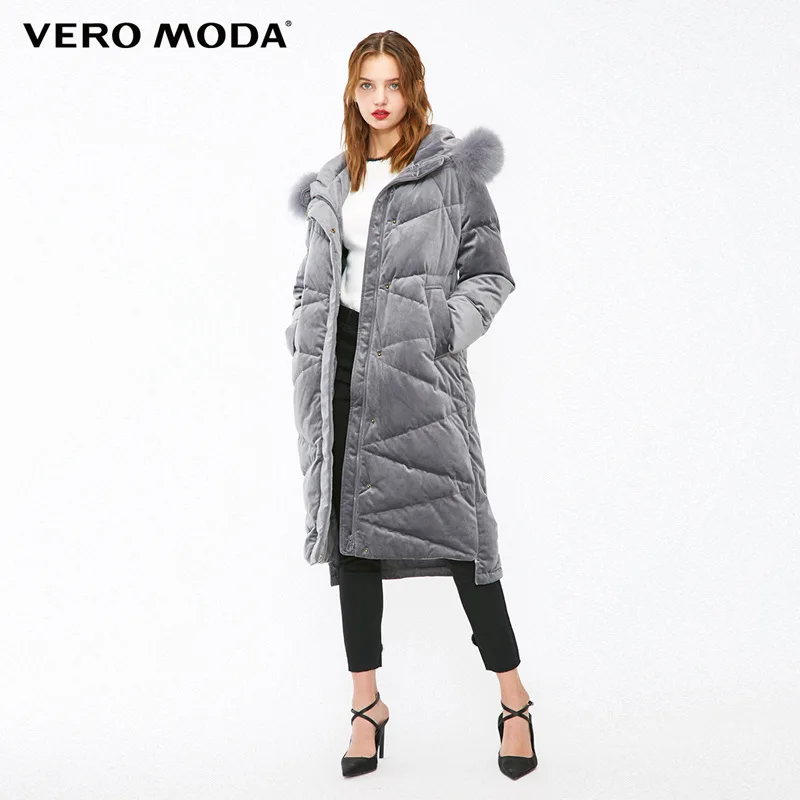 Vero Moda женский контрастный длинный толстый пуховик с капюшоном из меха енота | 318312508 - Цвет: Granit