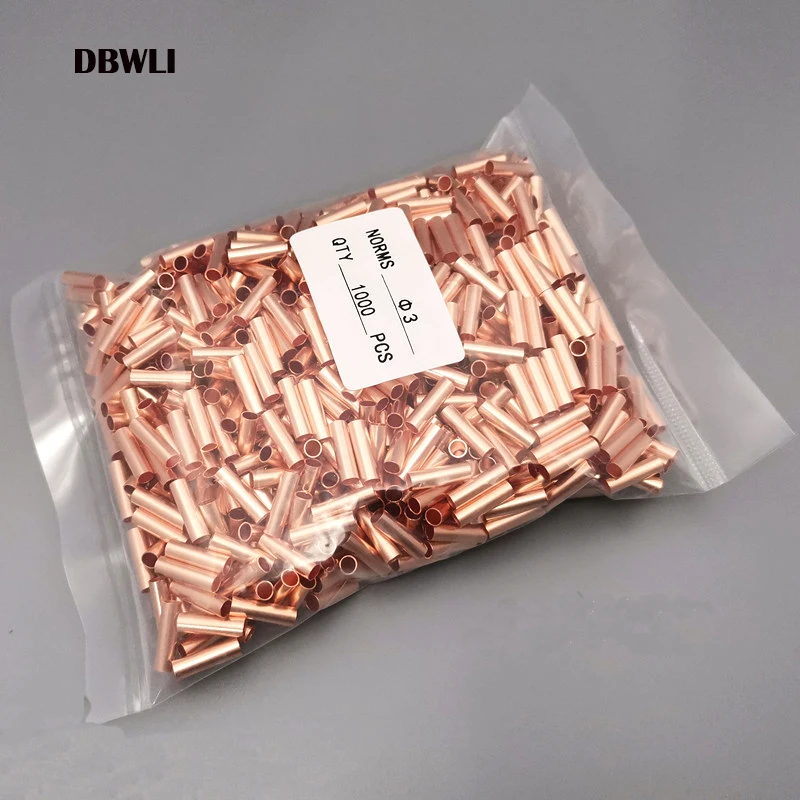 

1000PCS 4mm2 GT-4 φ3 mm Copper connecting pipe wire joint small copper tube Copper Connection Tube Wire Connector