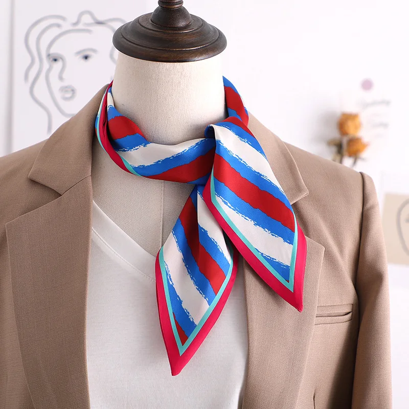 

Маленький шелковый шарф 100*10 см, Женский облегающий шарф нового дизайна, однотонный полосатый шарф с ручкой и принтом, Женская лента, женские...