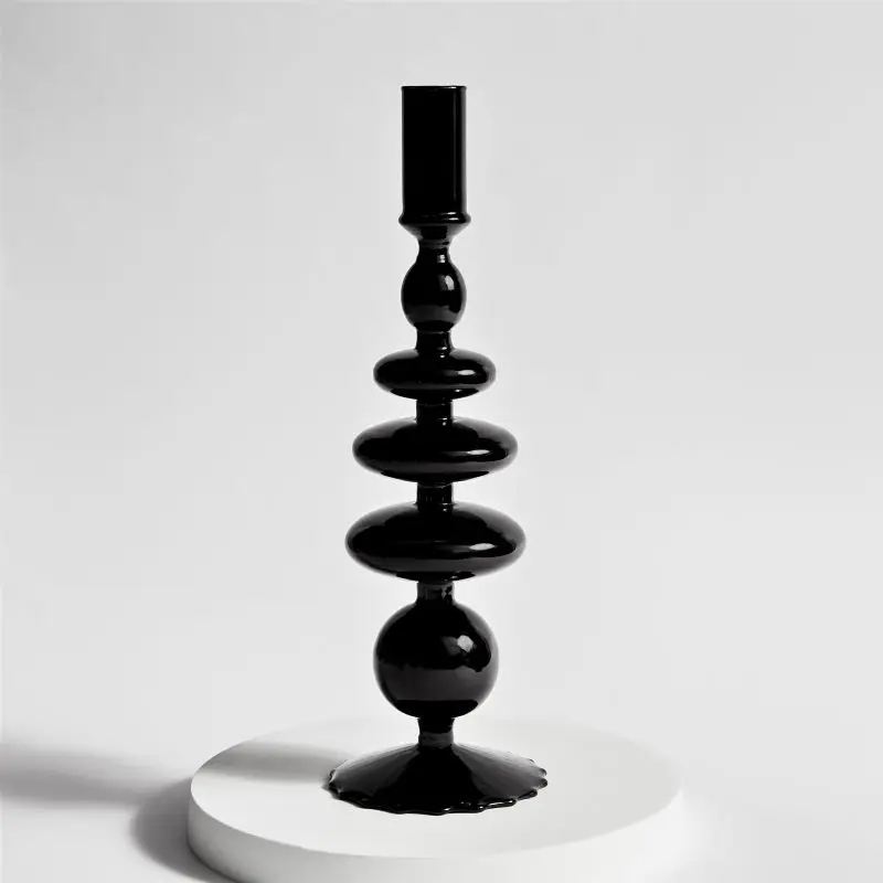 

Creative Home Decor Art Nordic Glass black candlestick glass vase candle stand Desktop Decor Home Decoration