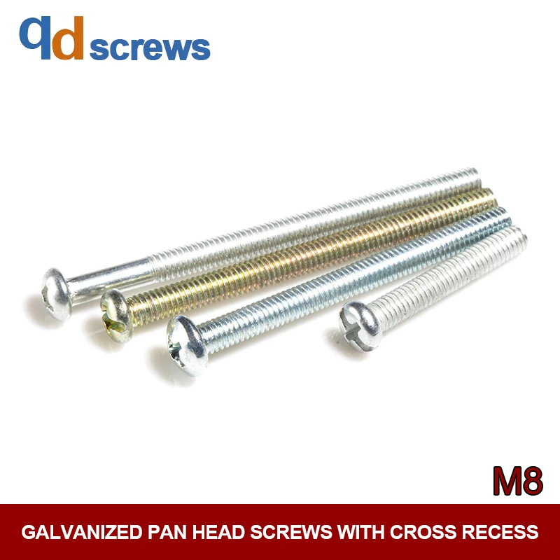 

4.8 M8 Pan head screws with cross recess cross Phillips round head screw galvanized round head GB818 DIN7985 ISO 7045