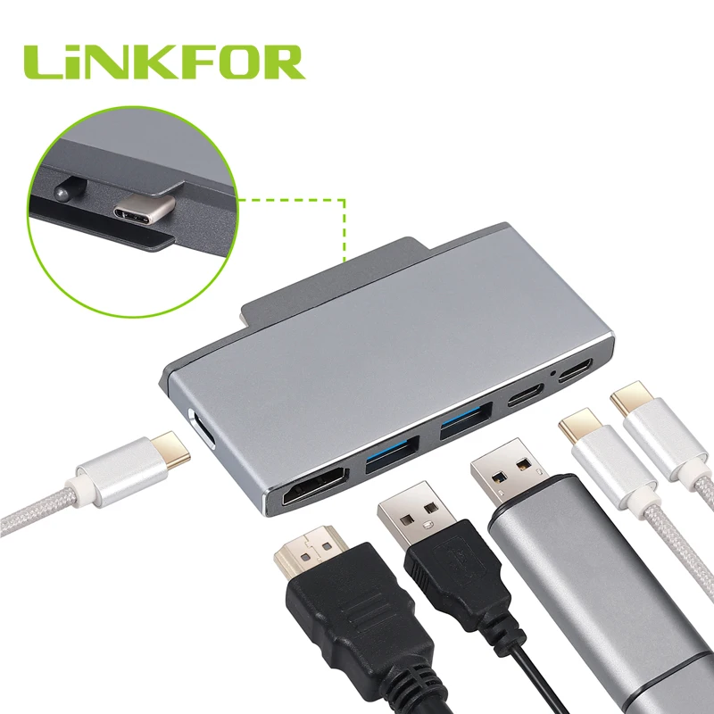 USB концентратор LiNKFOR HDMI адаптер 6 в 1 C 2 порта 4K для док станции Surface Go|Кабели USB| |