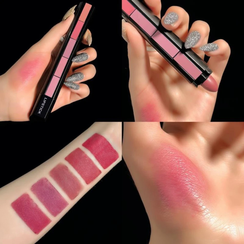 5 in 1 Long Lasting Lip Tint Matte Lipsticks Makeup Combination Strip Set Moisturizing Lips Cosmetics |