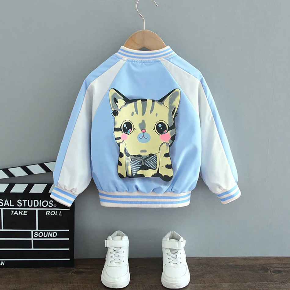 

2021 Spring Autumn Girls Cute Cat Print Jackets Outerwear Fashion Unicorn Casual Windbreaker Cardigan Coat Kids Children Clothes