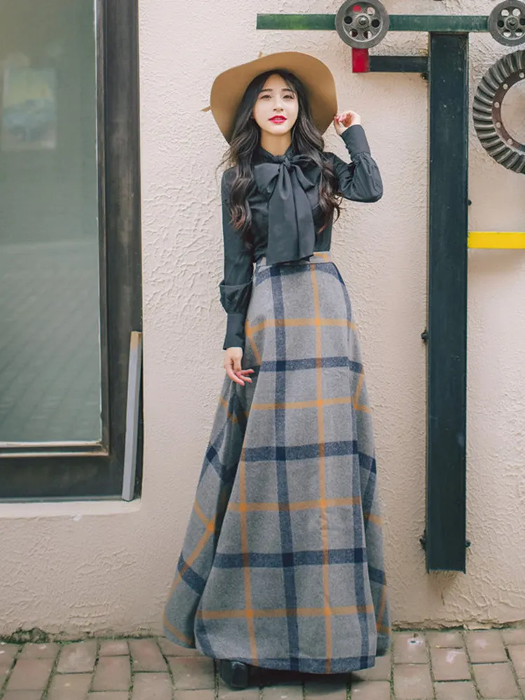 

Женский винтажный комплект в клетку, однотонная блузка в Корейском стиле с бантом и милая привлекательная трапециевидная юбка с завышенной...