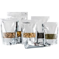 resealable 100pcs glossy silver aluminum foil window zip lock bag stand up visiable snack biscuits spice heat sealing pouches