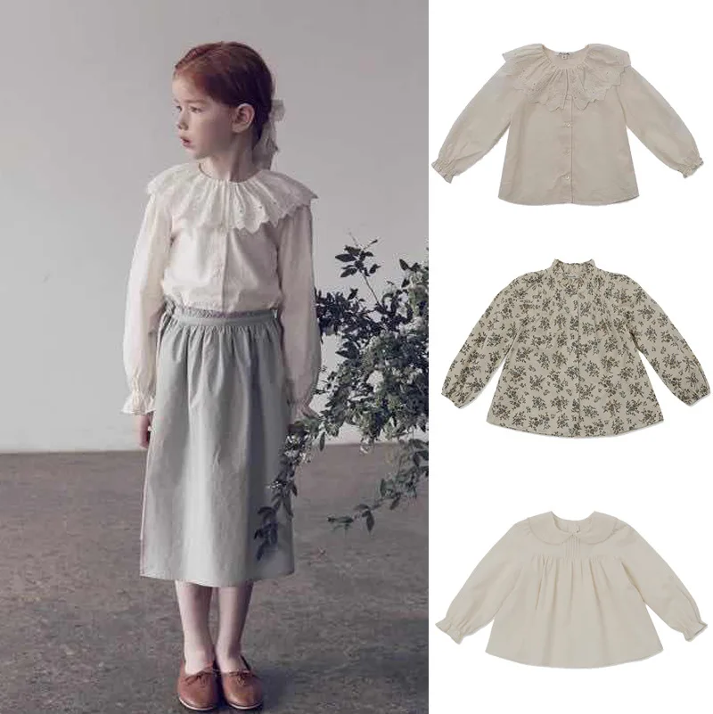 

Детские рубашки, новинка 2020, Осенние милые кружевные блузки Liilu с длинным рукавом для девочек, детские модные топы, верхняя одежда