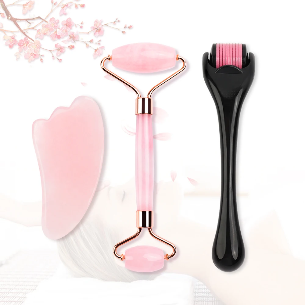 Микроигла ролика лица нефрита соскабливающая доска Комплект Уход за кожей Массажер для похудения подтяжка