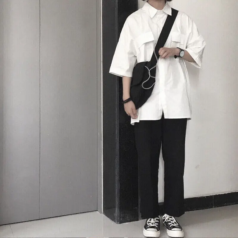 Белая женская Свободная рубашка унисекс с карманами модные простые