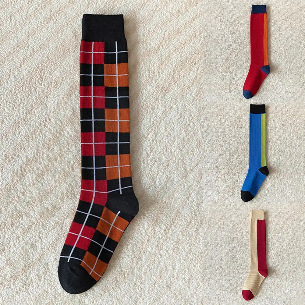 

Autumn And Winter Long Leg Socks Trend Personality Socks Stitching High Women's One-size Knee Style Socks Cotton Tube Thin C4Y2