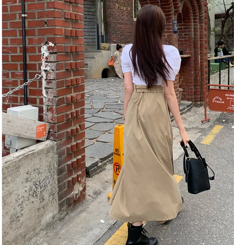 

Fashion Summer Women's Elegant Puff Short Sleeve Blouses+Split Type Lace up Irregularity Culotte Two Piece Set Chic Female Suit