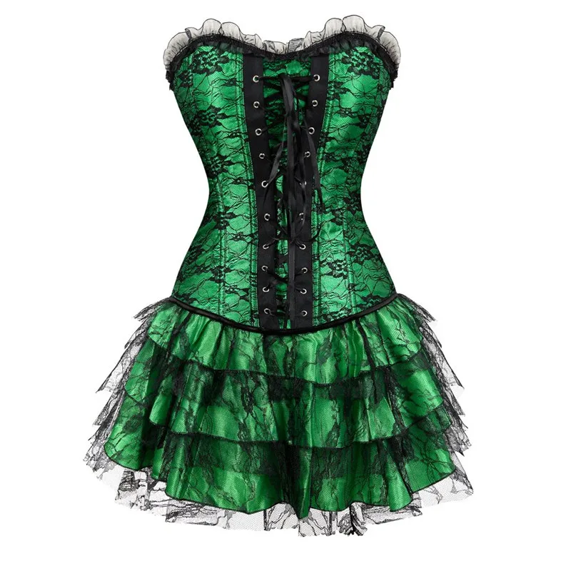 

Sapubonva Corset and Bustier Lace Evening Women Casual Dress Plus Size Push Up Gothic Corset Dress Zip Black Red Vintage Green