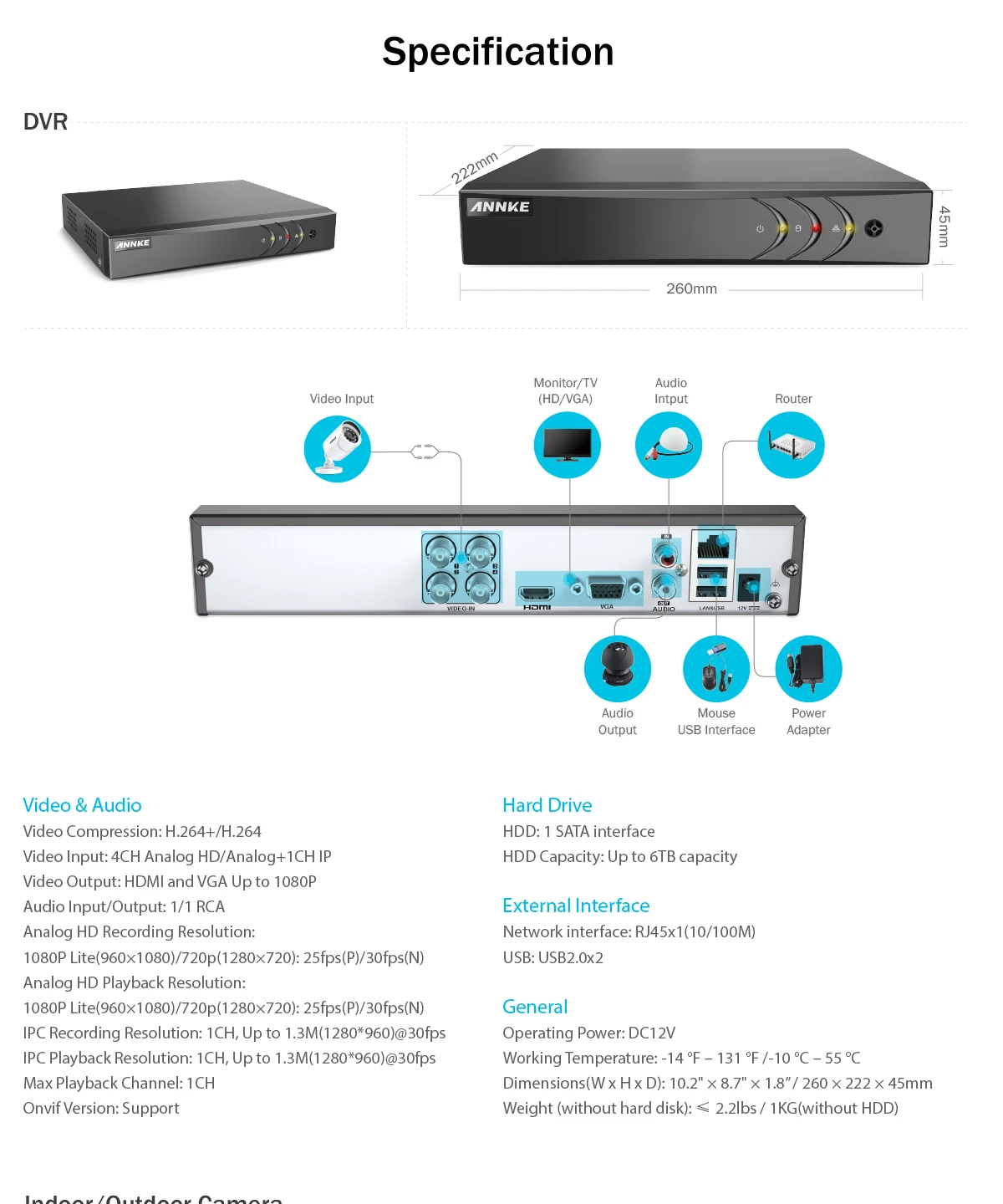 ANNKE 4CH 5-в-1 цифровой видеорегистратор, система CCTV 4CH 2,0 Мп ИК IP66 Наружные камеры безопасности 1080P HDMI система видеонаблюдения TVI DVR комплект видеонаблюдения
