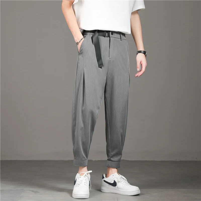 

Ice silk pants men's trend loose summer thin corset casual pants drape stretch men's nine point Blazer pants