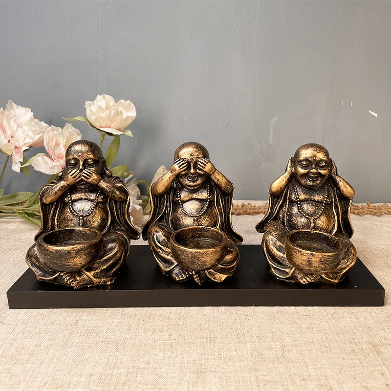 

Three-not-buddha Statue Decoration Candle Holder, Dont Look, Dont Listen, Dont Talk, Zen Maitreya Crafts Home Decoration