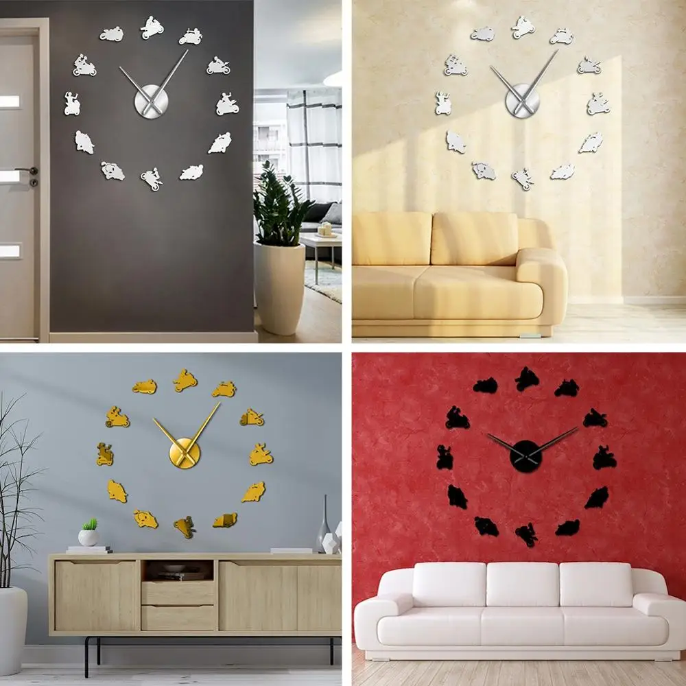 Креативные 3D спортивные настенные часы для мотокросса наклейки акриловые