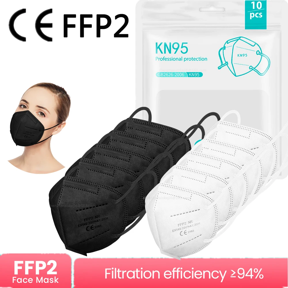 

10-100pcs ffp2mask Black kn95 mascarillas negra Adults 5Layers fpp2 approved kn95 CE Respirator Face Mask ffp2 reutilizable ffp3