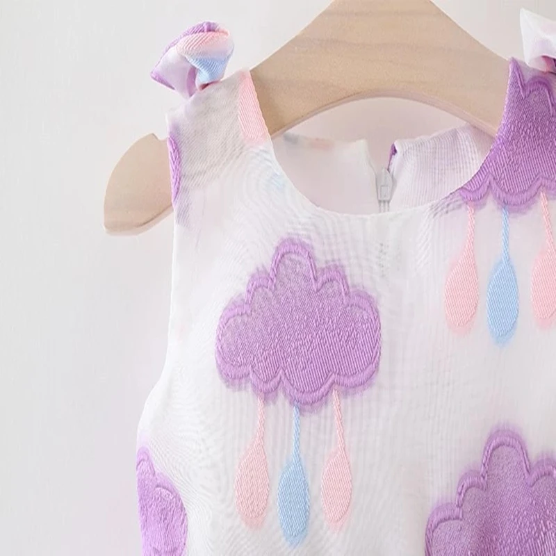 Disney Frozen 2 Kids Girl Sleeveless Dress Cloud Summer Prined Flower Children Clothes Baby Cotton Princess Outfits | Детская одежда и