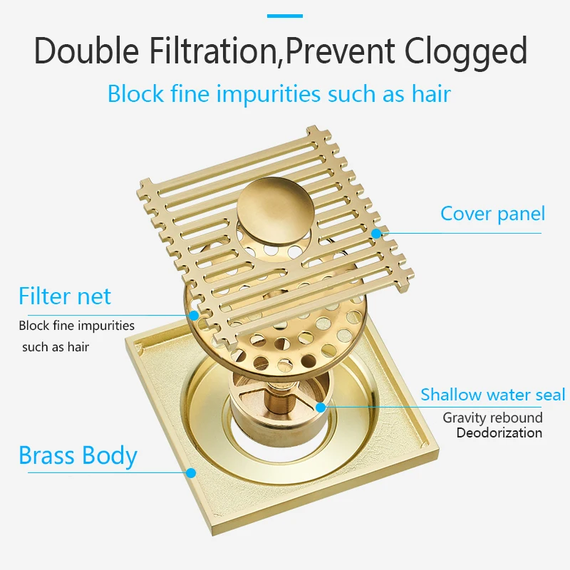 Слив для ванной комнаты из латуни слив матового золота невидимый сифон душа