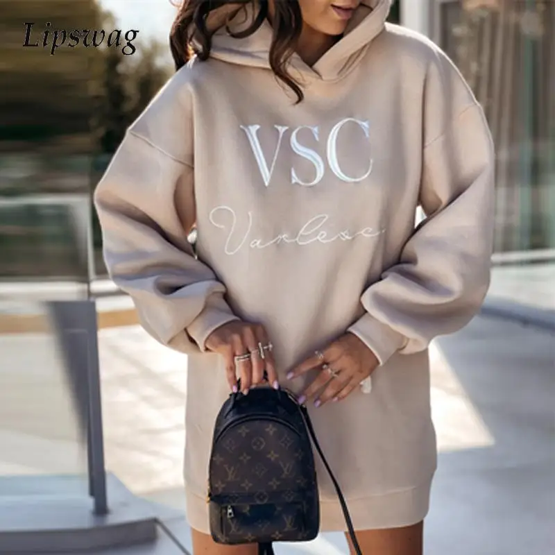 

Femme 2022 Fashion Letter Printed Sweatshirts Casual Loose Long Sleeve Hooded Sweatshirt Women Autumn Winter Warm Tops Pullovers