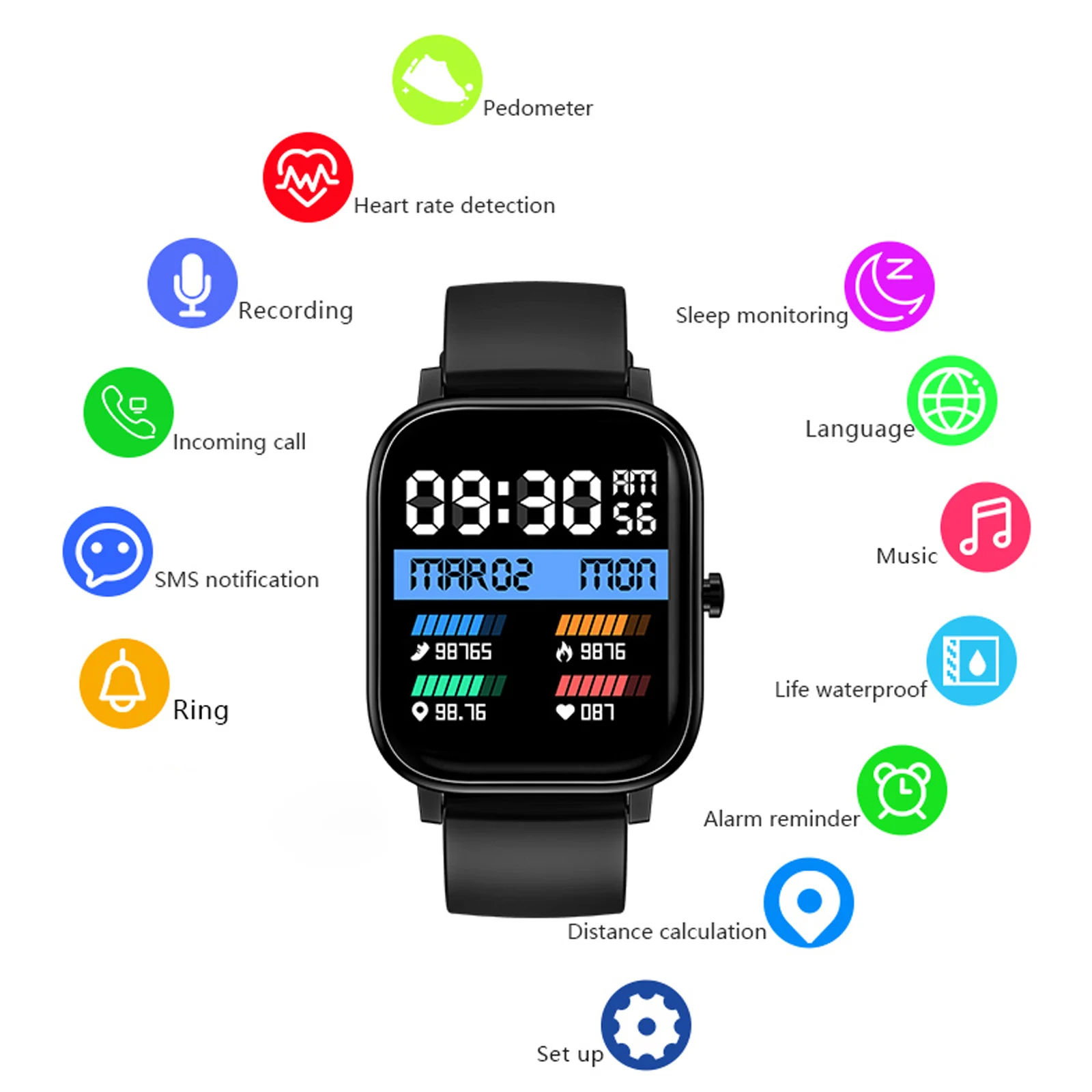 

MT2 Smart Watch 4GB Heart Rate Sleep Monitoring Wristband Color Touch Screen Fitness Tracker Bluetooth Call Smart Sport Band