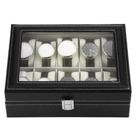 10 slots luxury pu leather watch jewelry display storage organizer holder collection case black casket wrist watch gem box