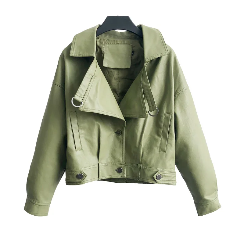 

Smlinan Spring Faux Pu Leather Jacket Women Turn-down Collar Single Breasted Motorcycle Biker Streetwear Jackets Coat Female