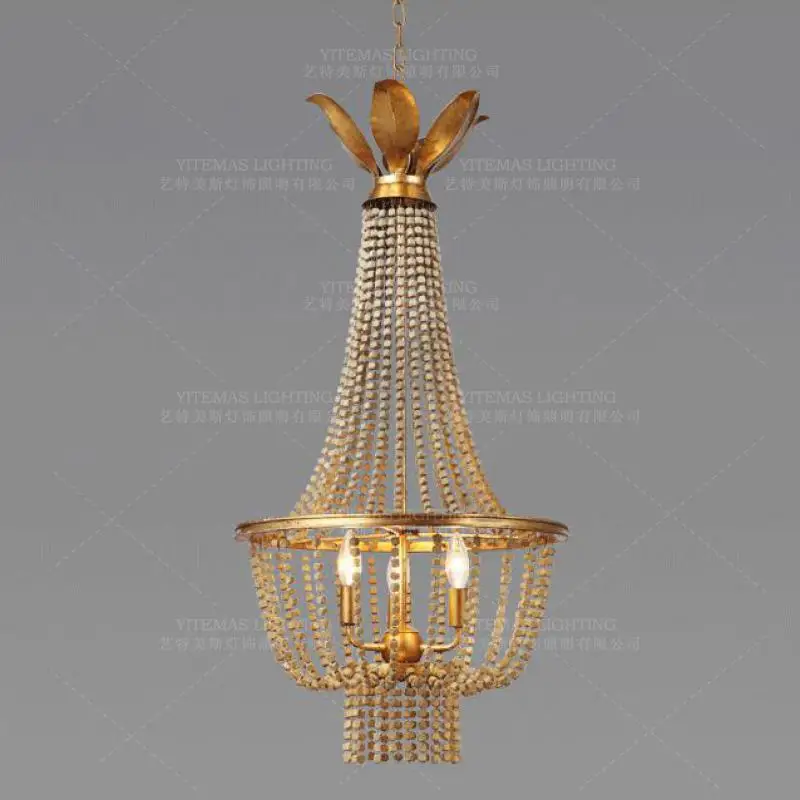 Антикварная ретро Золотая люстра винтажная деревянная бисерная Французский