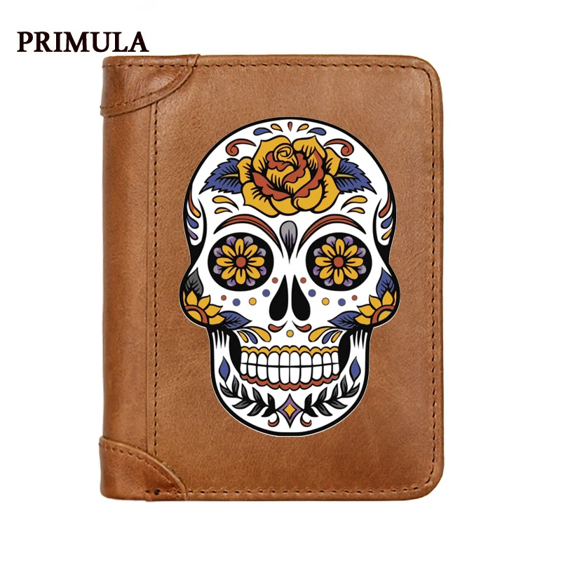 

Vintage Steampunk Skull Printing Male Genuine Leather Wallets Men Wallet Credit Business Card Holders Purses High Quality
