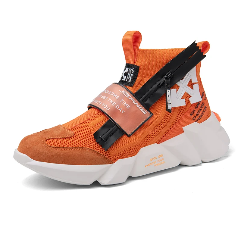 

Fashion Zipper Men Vulcanize Shoes High Top Slip-on Chunky Sock Running Shoes Comfortable Knitted High Quality Casual Sneakers