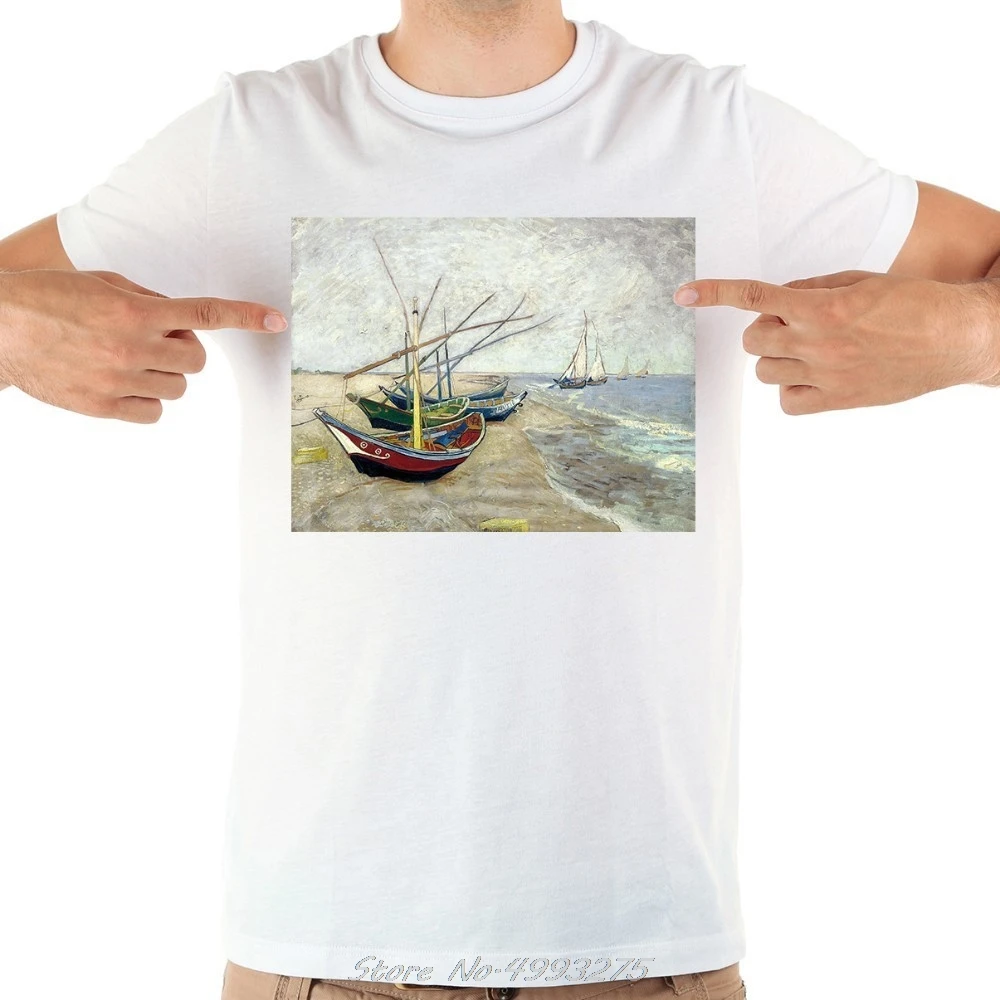 

Vincent Van Gogh Fishing Boat On The Les Saintes Maries De La Mer Artist T Shirt O-neck New White Casual Short Sleeve Tshirt Men