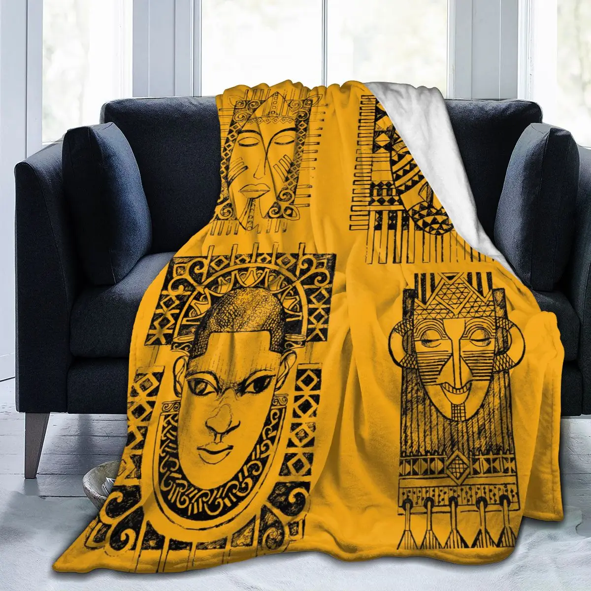 

Мягкое теплое фланелевое одеяло, африканская маска, иллюстрация, переносное зимнее тонкое покрывало для кровати, дивана, одеяло