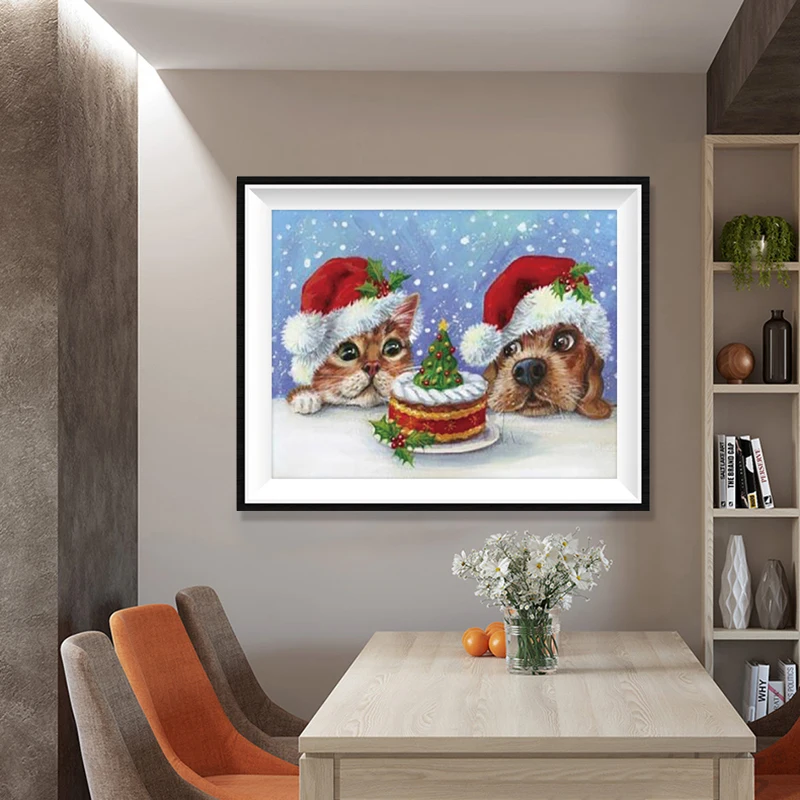 

AB Drill 5D DIY Алмазная картина сверкающий бриллиант Кот и собака 25x35 паста алмазная Размер настенная вышивка мозаика украшение для дома