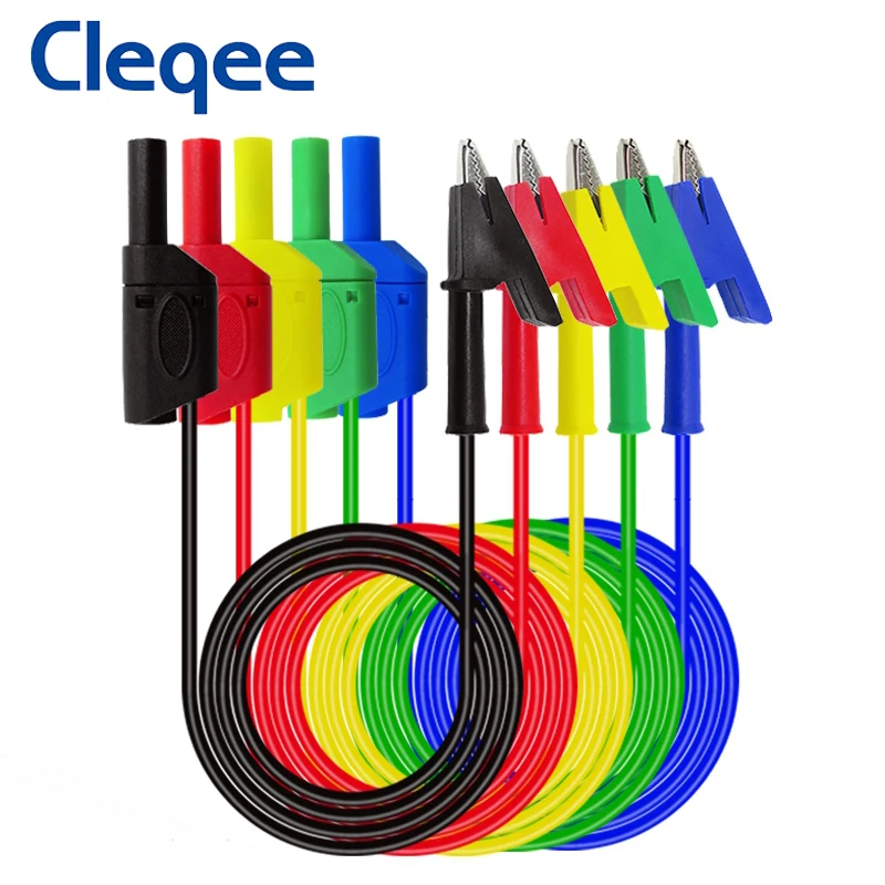 Cleqee P1018A Штабелируемый 4 мм банановый штекер к крокодиловому зажиму аллигатора