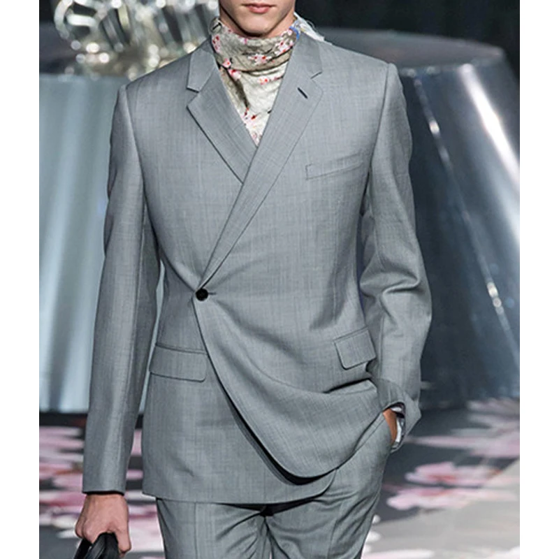2022 One Button Gray Men Suits Slim Fit for Wedding Boyfriend New Fashion Groom Tuxedo 2 Piece Male Jacket with Pants