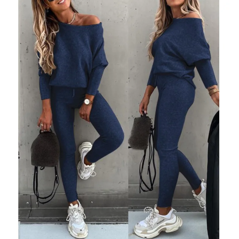 

2021 New Fashion Spring Autumn 2 Piece sets Womens Outfits Heart Print Long Sleeve Top & High Waist Drawstring Pants Set