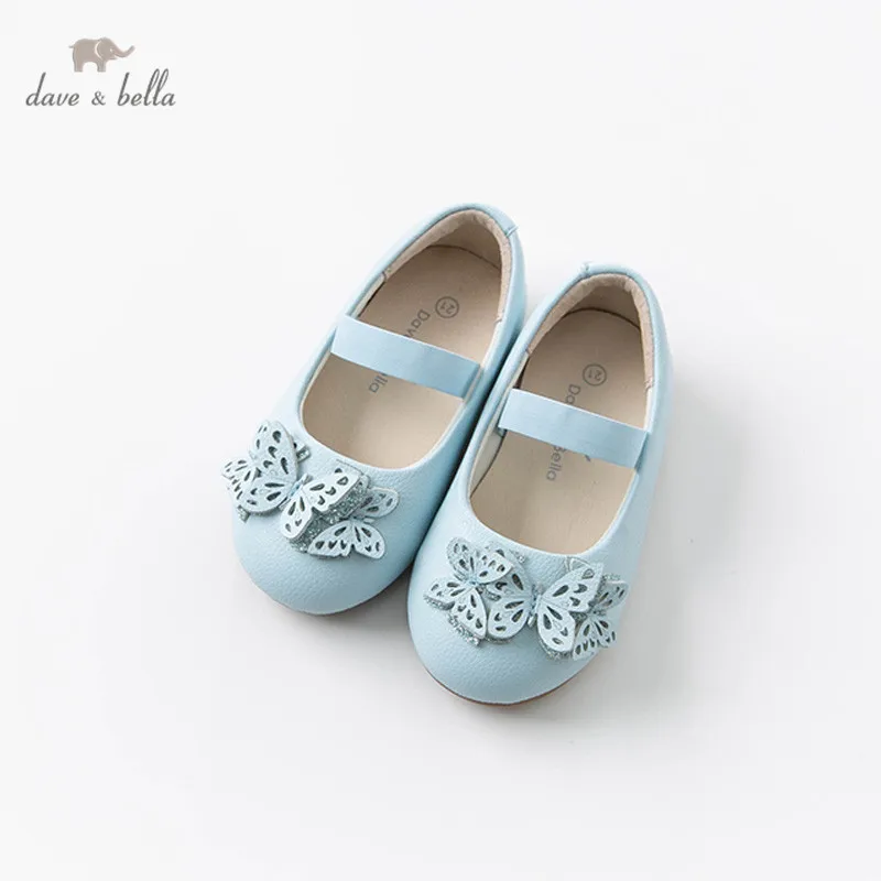

DB12632 Dave Bella/Весенняя детская кожаная обувь для девочек; Детская брендовая синяя обувь с бабочками